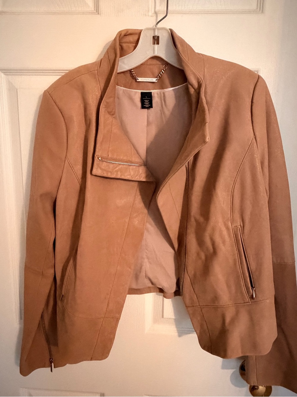 Womens Tan Asymmetrical Zip Leather Jacket